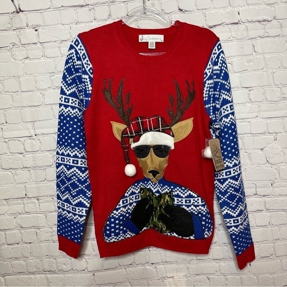 NWT Jolly Sweaters Reindeer Christmas Sweater size Small - Picture 1 of 7